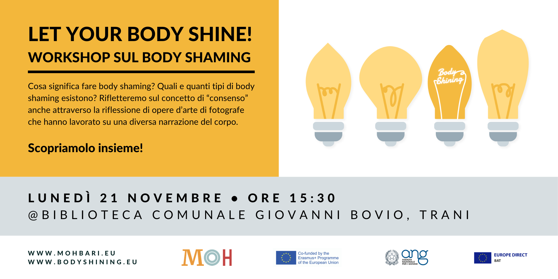 Scopri di più sull'articolo Workshop sul Body Shaming @Biblioteca Comunale Giovanni Bovio di Trani | 21 novembre